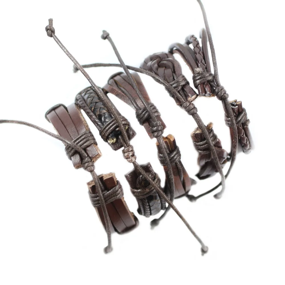 ZotatBele Handmade Vintage 5pcs/set ethnic tribal genuine bracelet wrap charming male pulsera brown braided leather bangle F63 | Украшения