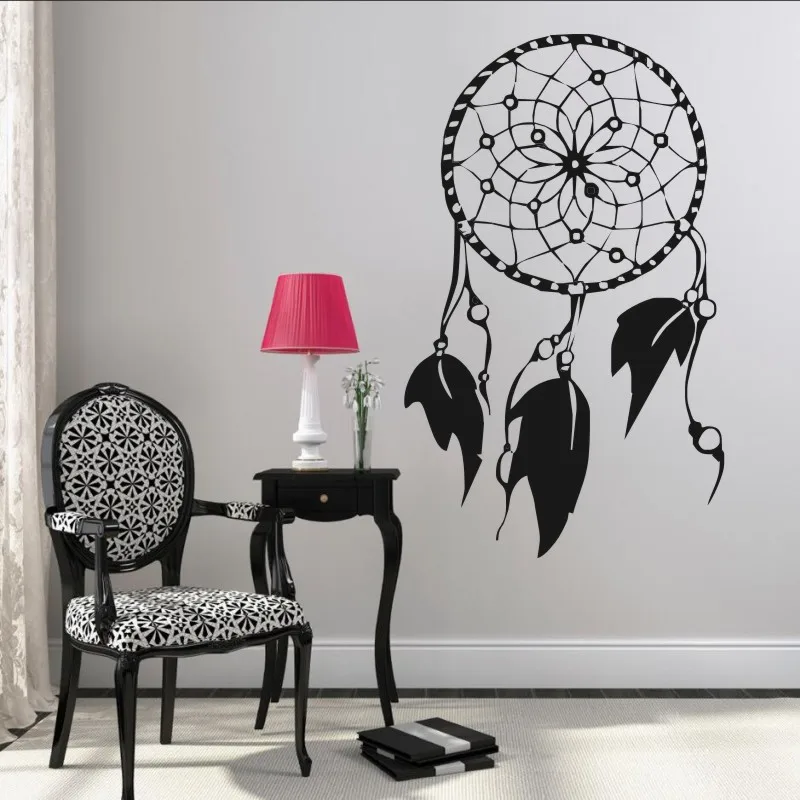 Лидер продаж, украшение в виде перьев, Ловец снов в индийском стиле, настенная наклейка, художественная виниловая настенная наклейка для дома, украшение для спальни, искусство
