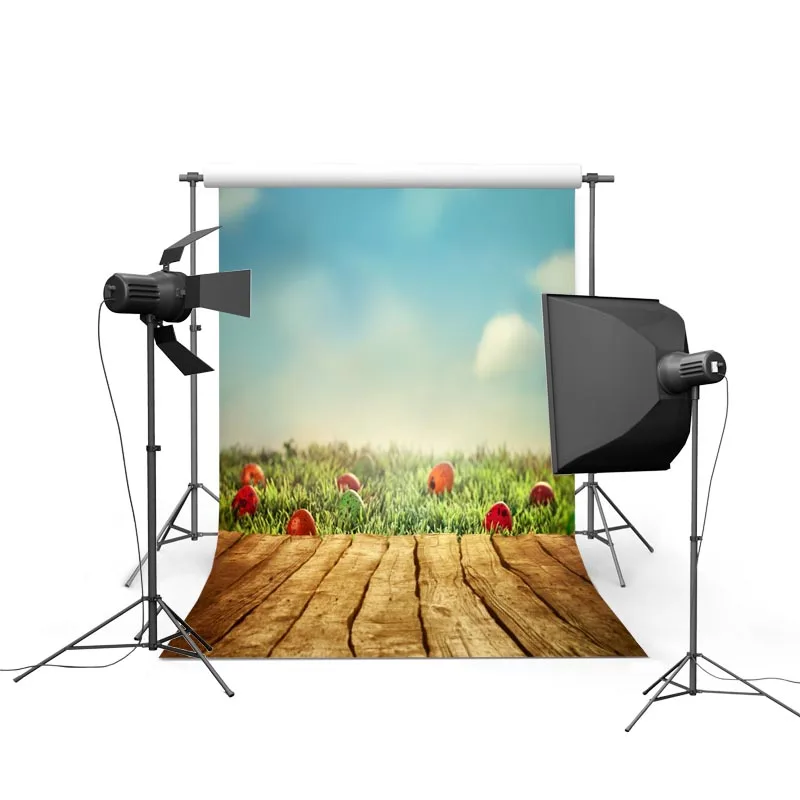 

5x7ft Easter Photographic Camera Backgrounds Wood Floor Blue Sky Green Lawn Photo Backdrops Easter Backgrounds For Photo Studio