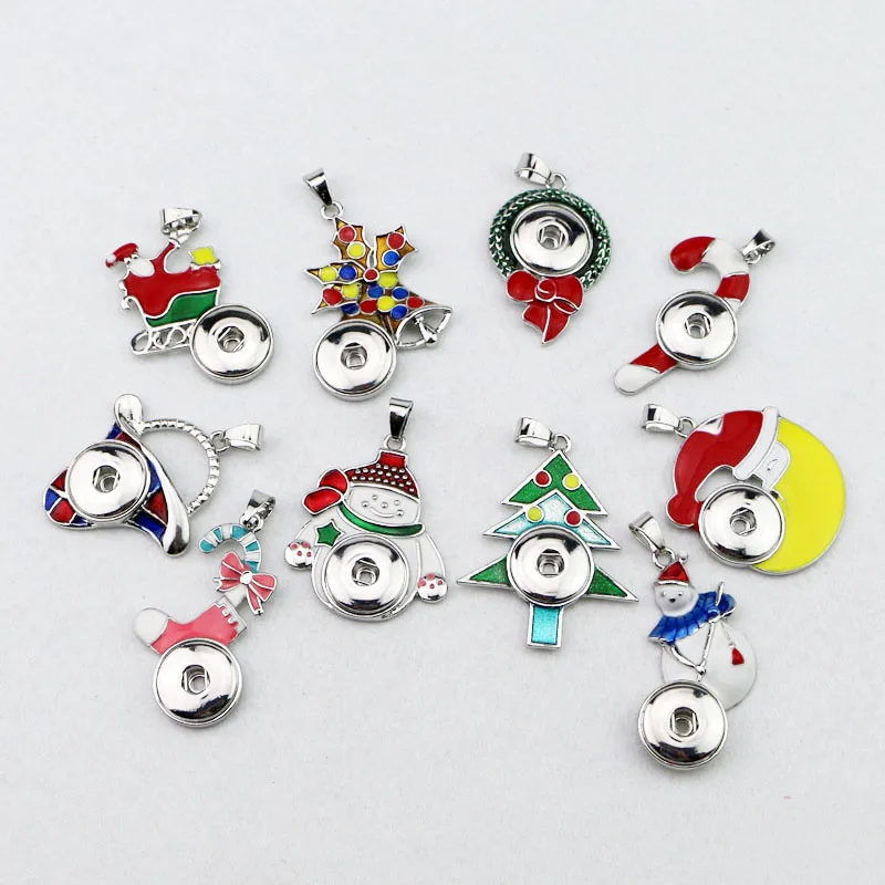 

Factory Wholesale 40pcs/lot 10styles Assorted Christmas Snap Button Pendants 18mm Enamel SNap Button Charm Necklace Jewelry