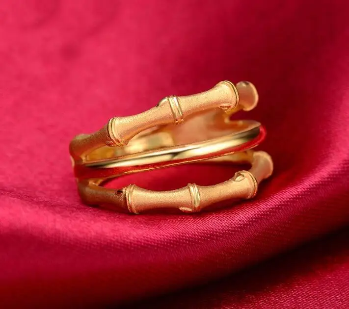 Горячая продажа 999 твердое 24К желтое золото кольцо Lucky Bamboo Band 6 26g|ring ring mp3|ring codering