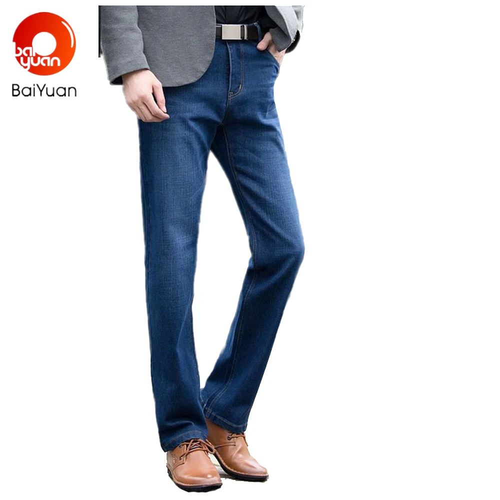 Мода 2017 г. бренд синие джинсы Slim Fit Для мужчин Повседневное прямые джинсовые