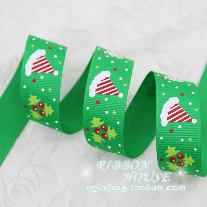 Высокое качество 1 см 2 5 Красная Зеленая печатная шляпа Grosgrain лента подарочная