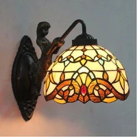 stained glass lampshade tiffany mermaid wall lamp vintage home bedroom bedside decor lighting sconce e27 90 260v