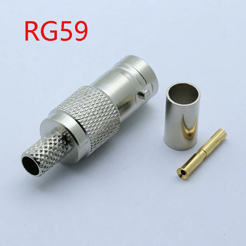 10 шт./лот BNC Женский обжимной разъем Новый прямой для RG58 RG59 RG6 РЧ коаксиального