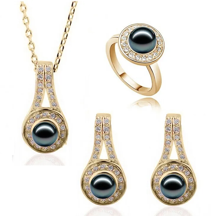 wholesale Austrian CRYSTAL pearl pendant fashion chain necklace stud earrings necklaces&amppendants Jewelry Sets free ship | Украшения и