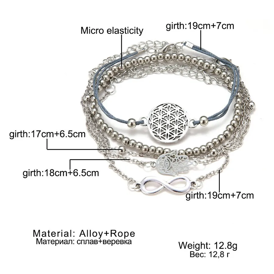 Этнический браслет для женщин серый крод Большой Серебряный Бесконечность руки