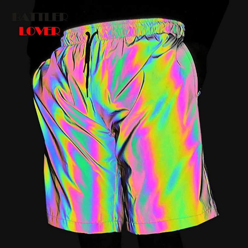 

Mens Shorts Summer Colorful Reflective Shorts Men Jogger Hip Hop Short Pants Night Joggers Short Homme Sweatpants Dropshipping