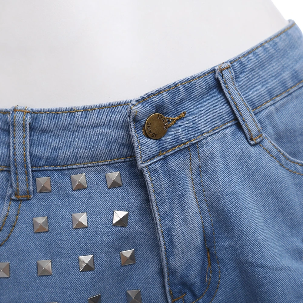 charMma 2017 Vintage Rivet Denim Shorts Women Summer Short Jeans Ripped Frayed Hem Zipper Bottoms Sexy Pockets Hot |
