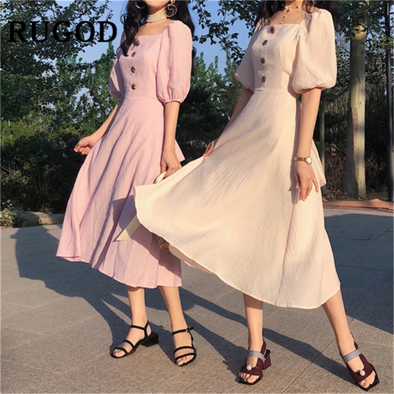 RUGOD винтажный буф с длинным рукавом женское элегантное платье на пуговицах