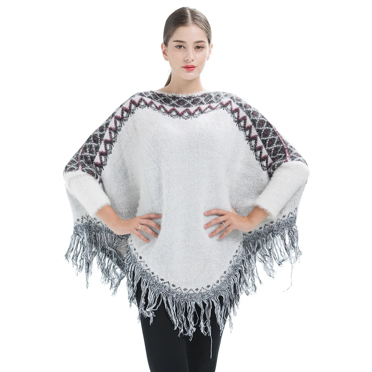 

Poncho Cotton Computer Knitted New Arrival Real Jumper Sweater Women Pattern 2019 Bat Sleeve Warm Sweater Knitting Loose Coat