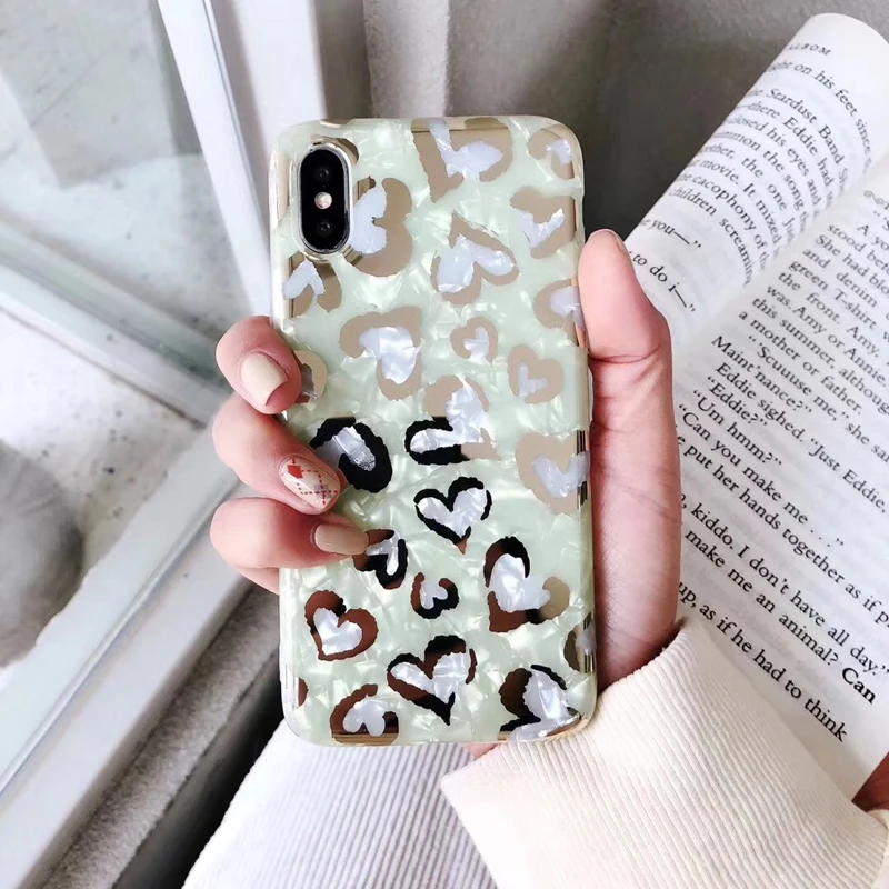 Модный чехол для телефона с леопардовым принтом Love Heart iPhoneX Xs Xr Xsmax мягкий