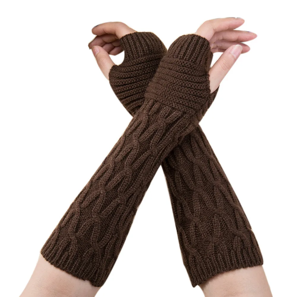 

New 1 Pair Women Winter Warm Arm Knitted Long Fingerless Gloves Mitten Ski Gloves de30de21