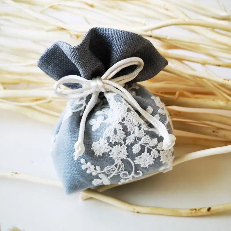 

Drawstring Pouch Storage Bag Jewelry Organizer Embroidered Floral String Elastic Rope Gift Package Necklace Bracelet Ring Bags