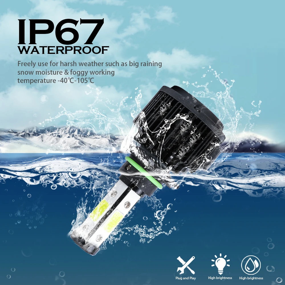 DIC 2 шт. яркий светодиодный H7 H4 фары 4 стороны 180 W 16000Lm H11 9005 HB3 9006 HB4 COB лампы для автомобильных фар 6500 к X6