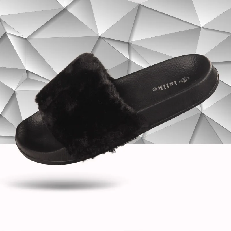Шерсть женщин Платформы Тапочки 2017 Мода Удобные Дизайнер Флип-Флоп Дамы Плюшевые