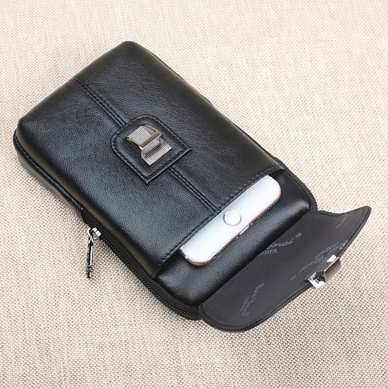 Мужская поясная сумка из натуральной кожи кошелек на молнии для сотового