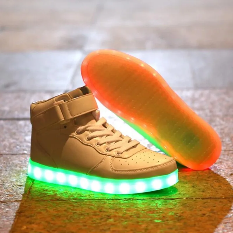 Nice Unisex Led Shoes Luminous Men Fashion high-top Light UP LED Male For Adults Plus Size 27-66 Super Homme | Обувь