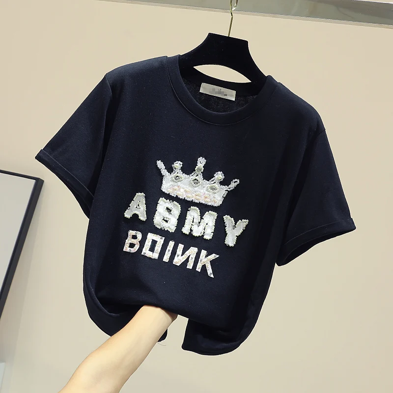 Женская футболка из хлопка модная повседневная Летняя трикотажная с коротким