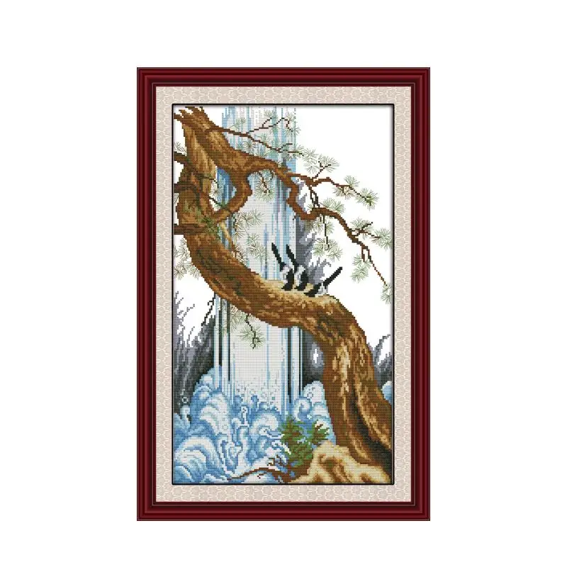 

Набор для вышивки крестиком с красивым пейзажем «Водопад», птица, аксессуары для вышивки DMC, декоративная вышивка