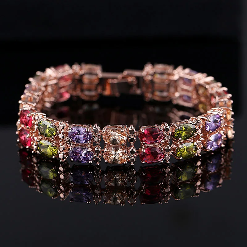 Роскошные AAA циркон браслеты для женщин трендовые розовое золото C двойные полосы