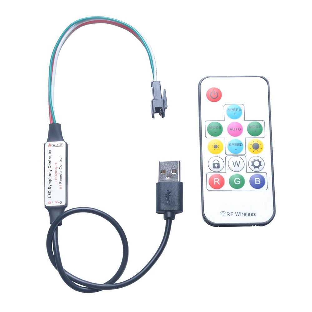 USB пиксель светодиодные полосы контроллер мини для WS2812 WS2811 SK6812 RGB RF дистанционного 14 ключ, 3 Pin соединительный кабель, яркость регулируемый