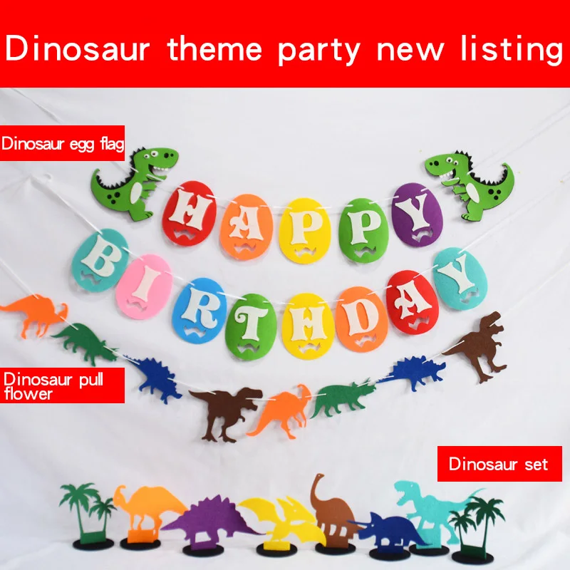 Birthday party holiday celebration ornament cartoon dinosaur letter pull flower decoration | Дом и сад