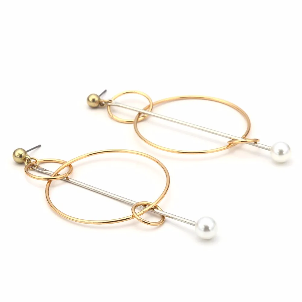 Creative Fashion Gold Silver Color Small Big Circle Drop Long Earrings Charm Pearl Statement For Women Party Jewelry | Украшения и