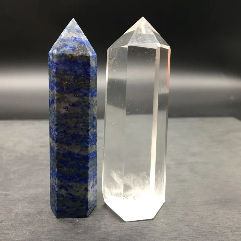 Lapis Lazuli Rock Crystal Quartz Two pillars Natural Wand Point Healing