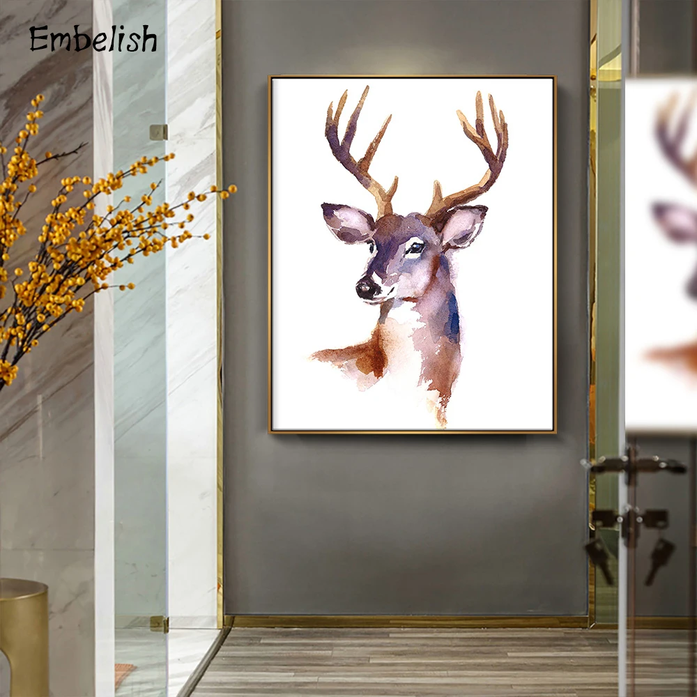 

Embelish Hot Selling Modern Home Decor Pictures For Living Room Watercolor Animals Deer Posters HD Canvas Paintings Artworks