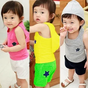 

Korean Children's Summer Five Star Suit Vest Two-piece Set Girls Set