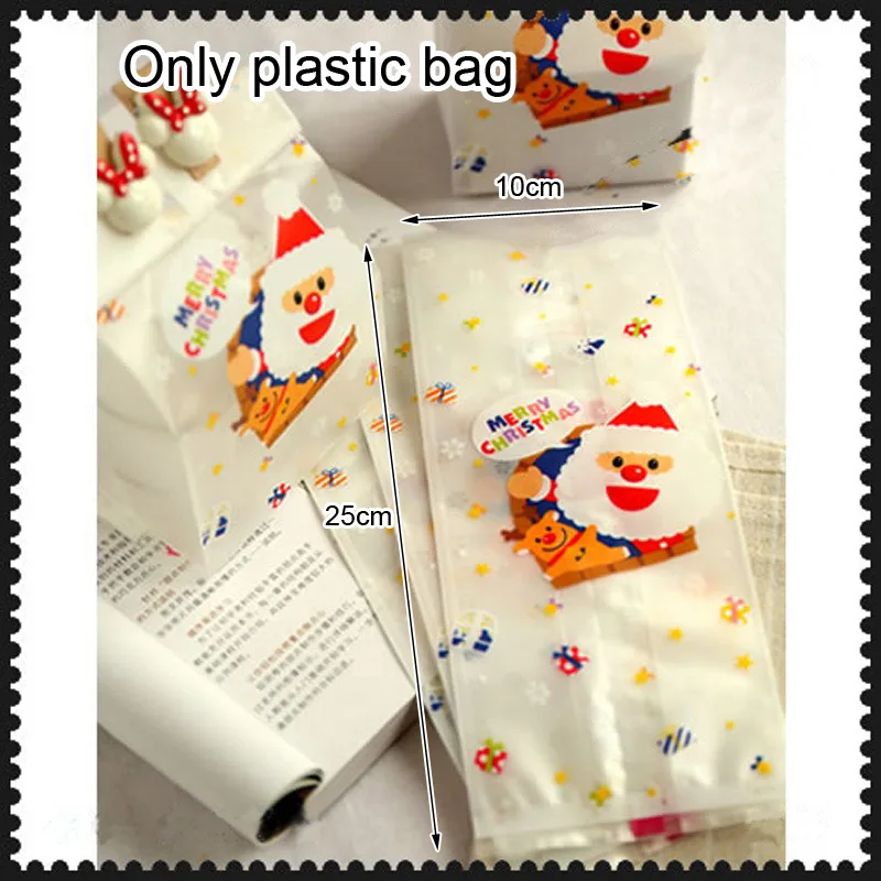 only plastic bag 100 шт подарочные пакеты Рождественский мультфильм Санта Клаус печенье упаковка матовые полиэтиленовые пакеты для печенья рождественские конфеты торт упаковка - Цвет: only plastic bag