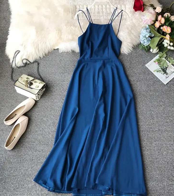 Women's summer cross belt backless dress female sexy sleeveless beach vacation chic TB573 | Женская одежда