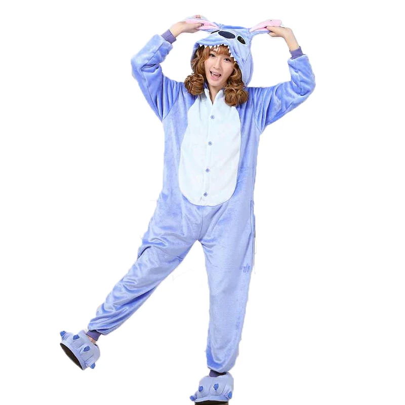 

Women Onesie Wholesale Animal Kigurumi Stitch onesies Adult Unisex Hooded Jumpsuit Winter Warm Flannel Sleepwear Christmas gift