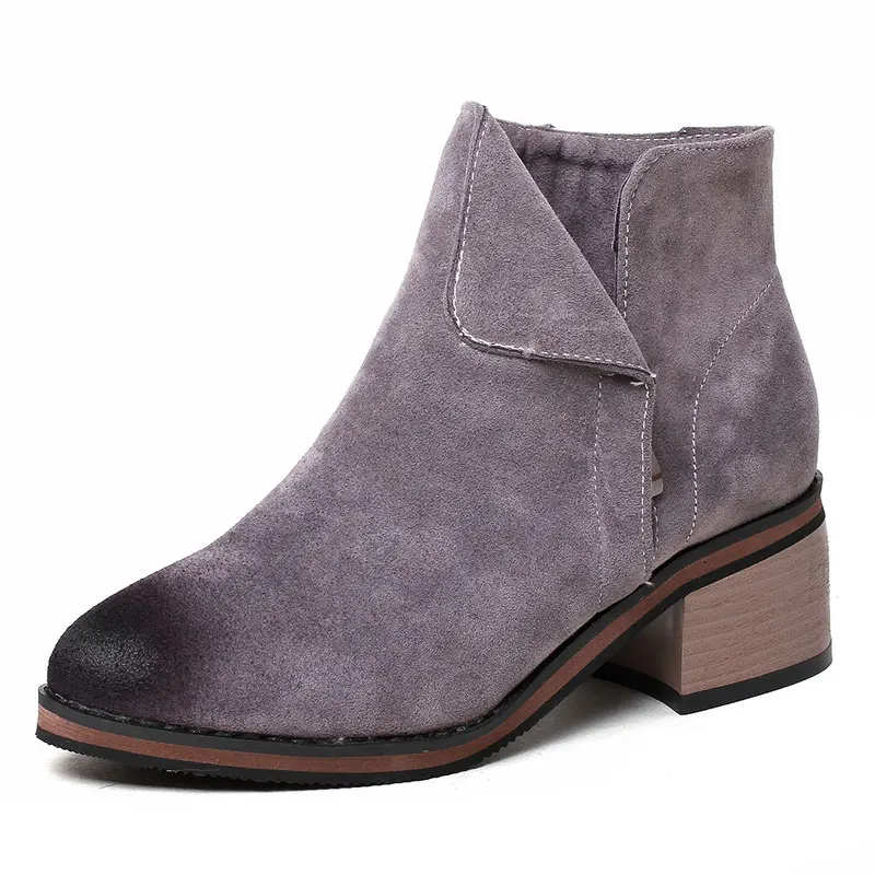 

Fanyuan Retro Vintage Fashion Women Chelsea Boots Pointed Toe faux Suede Female Boots Rubber Autumn High Heels zipper Boots