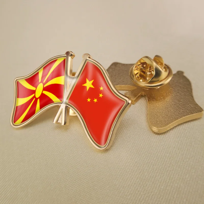 

Macedonia and China Crossed Double Friendship Flags Lapel Pins Brooch Badges