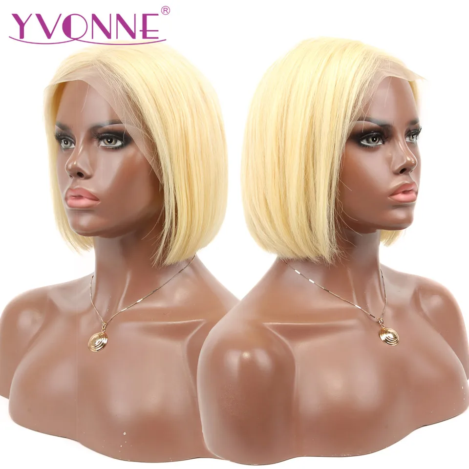 YVONNE 613 прямые короткие волосы Remy Bob блонд кружева фронта человеческих волос