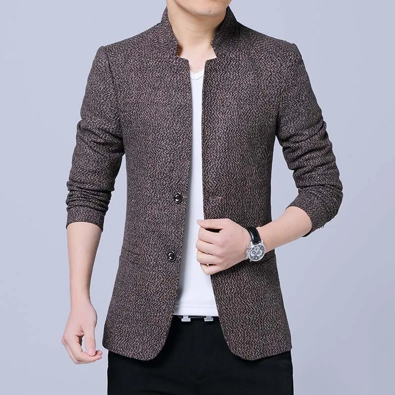 

HO2020 new men's casual suit stand collar solid color suit