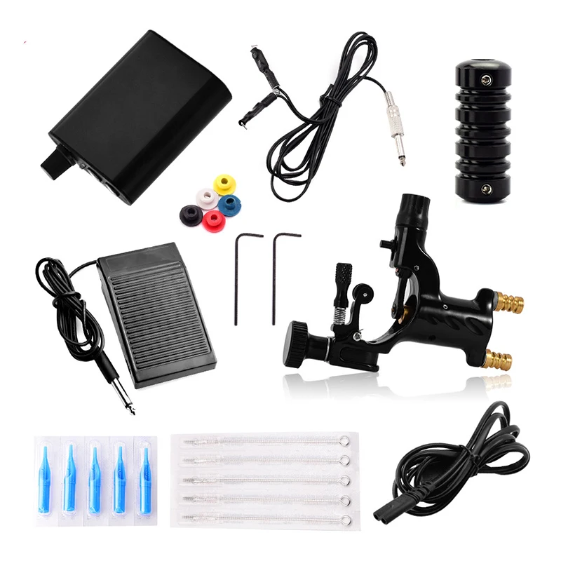 

Complete tattoo kit Set 2 Coils Guns 5 Colors Black Pigment Sets Power Tattoo professional Beginner Grips Kits Permanent Makeup