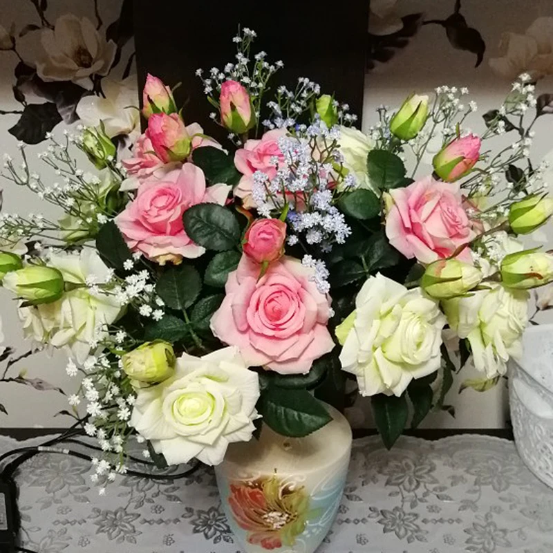 3/4/5 шт/Лот (1Bloom + 1Bud) цветные свадебные/вечерние/украшение дома искусственный шелк