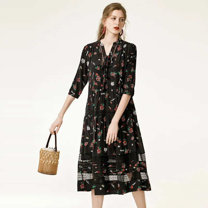 LiuLi Tree шелковое женское платье длинная секция 2019 ЛЕТО Новое Женское цветочное из