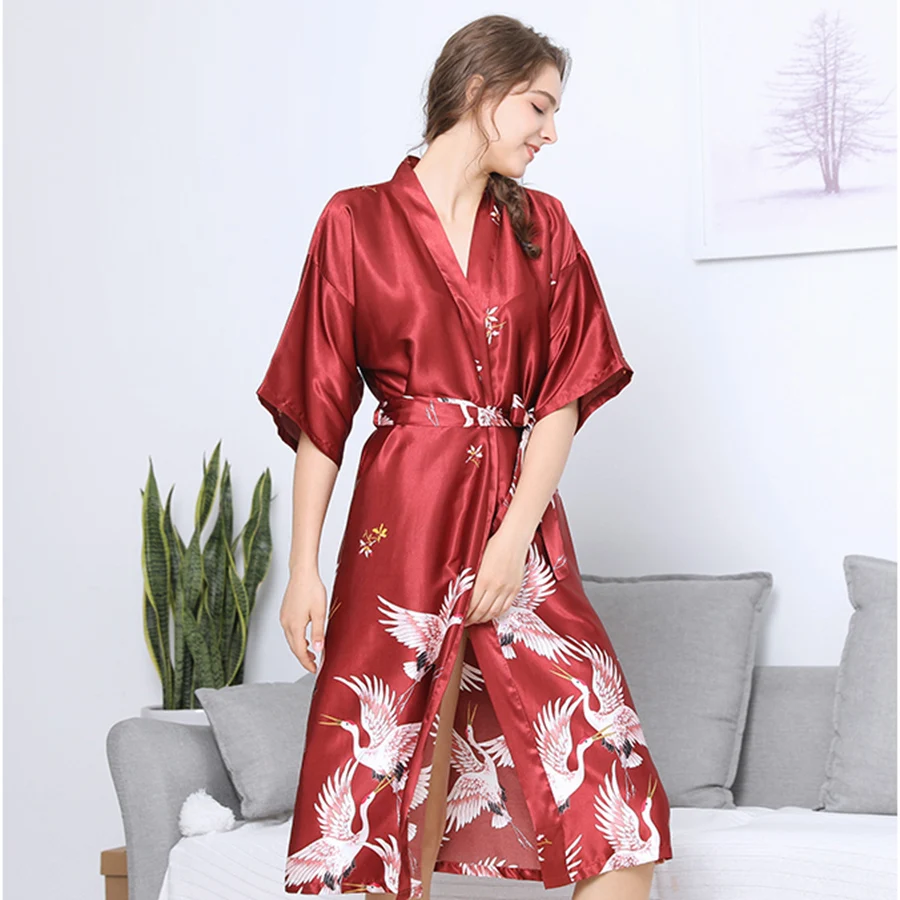 Lynmiss Women Sleepwear Robe Female Silk Robes For Women Bathrobe Female Sexy Dressing Gown Women's Nightgown Robe Satin Terry