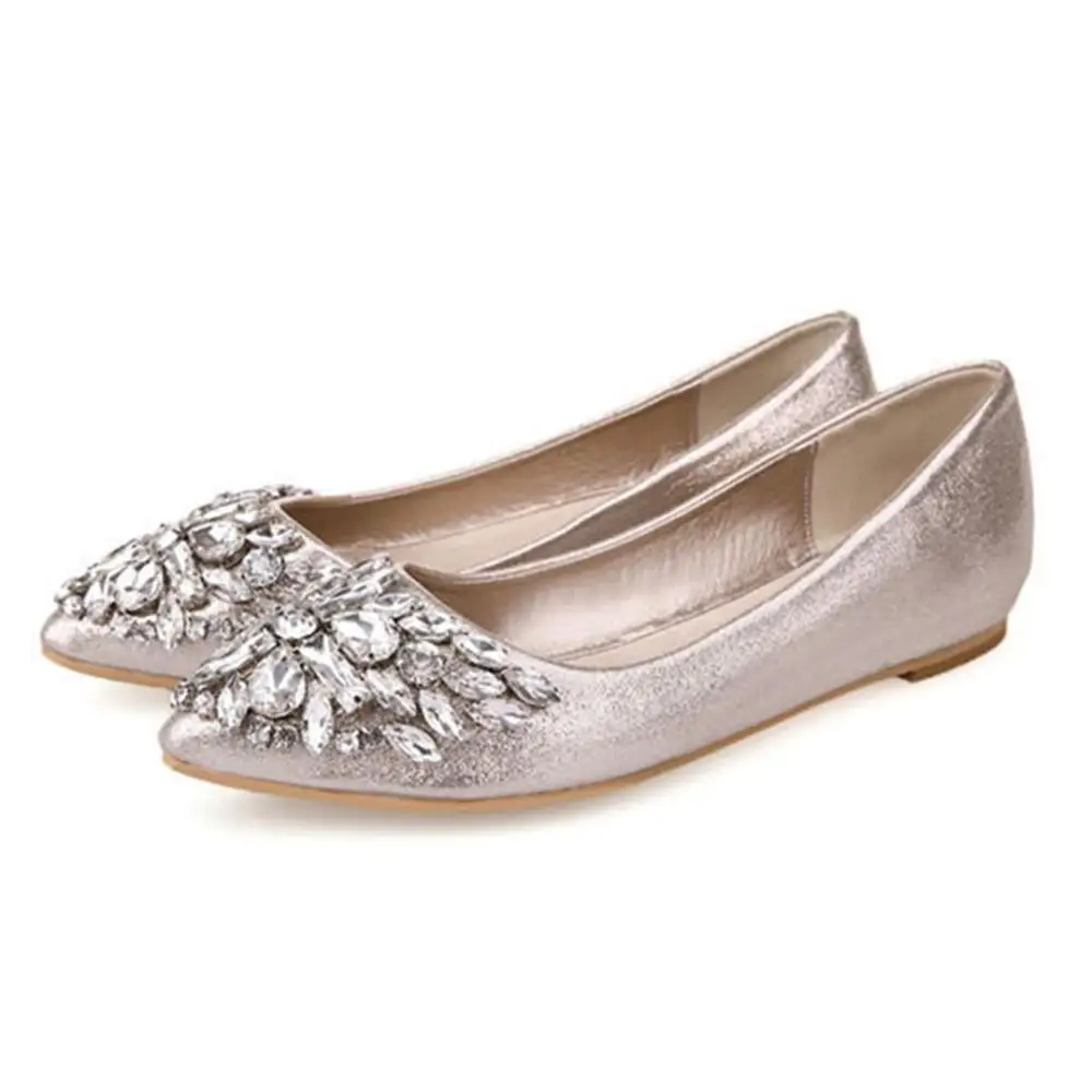 Gold Spring Women Shoes Fashion Women Ballet Shoes Bling Rhinestone Women Flats Princess Shiny Crystal Wedding Shoes Women's Loafers - Цвет: Gold