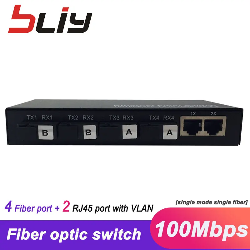 Оптоволоконный коммутатор 10/100 м 4 оптоволоконных порта и 2 rj45 VLAN DIP переключателя