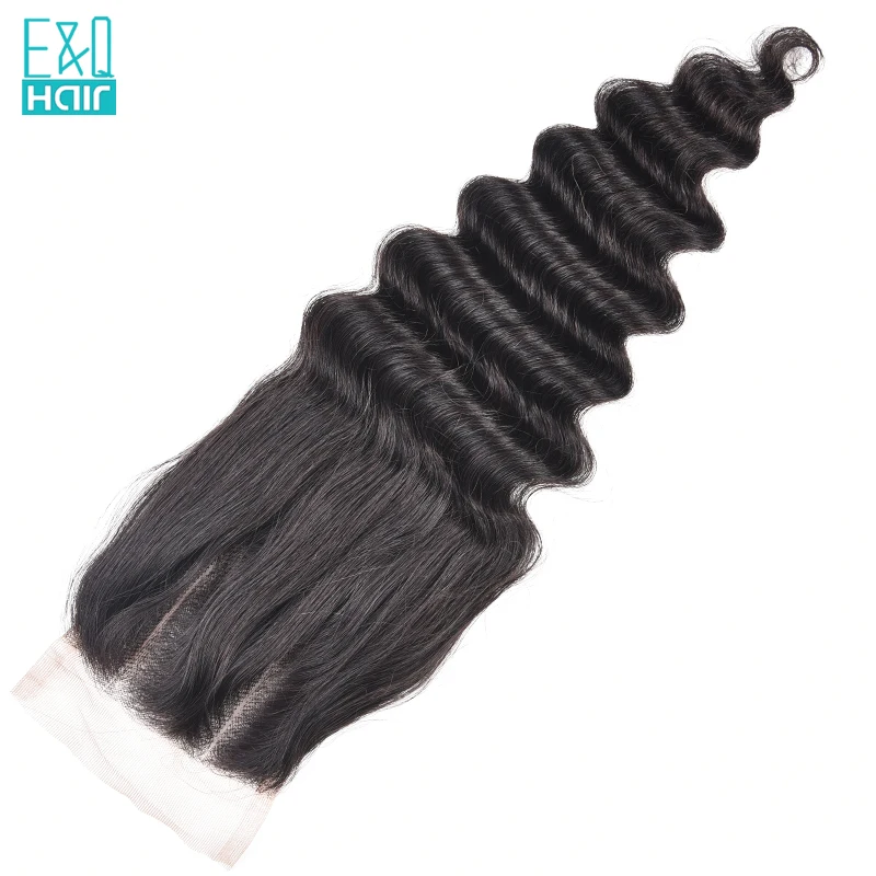 Brazilian Loose Deep Wave Closure 4*4 Remy Human Hair Lace Free Middle Three Part Closures by EQ | Шиньоны и парики