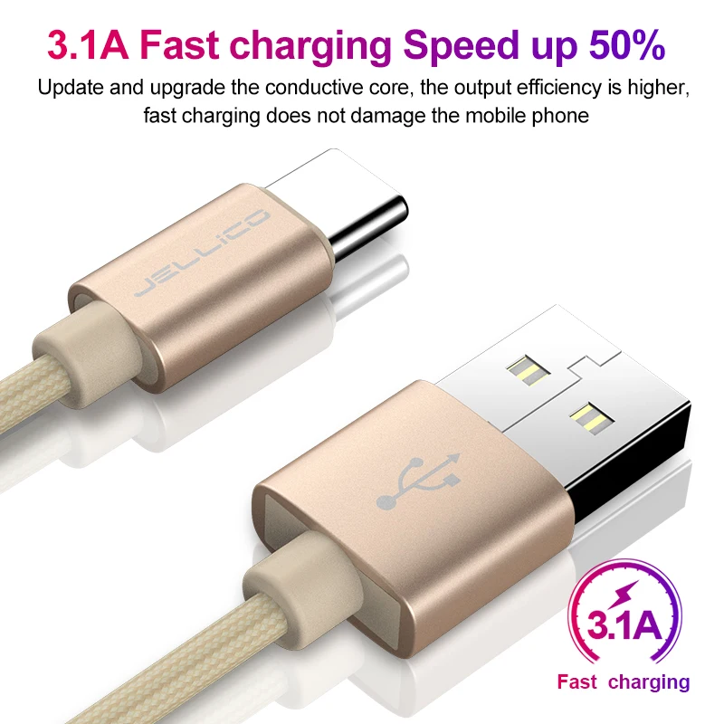 Jellico кабель USB Type C с функцией быстрой зарядки разъемом usb c 3.1A кабеля для передачи