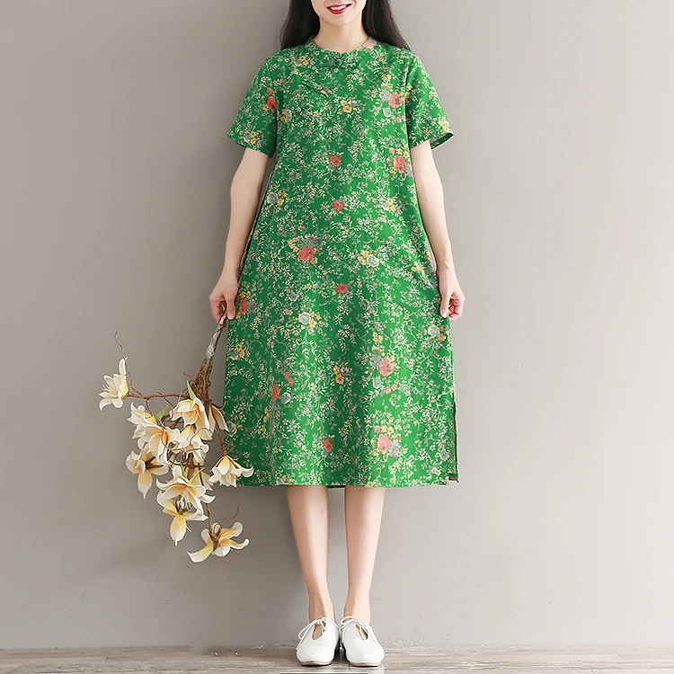 Летнее платье халат Цветочный принт Ретро пляжное Для женщин короткий рукав с