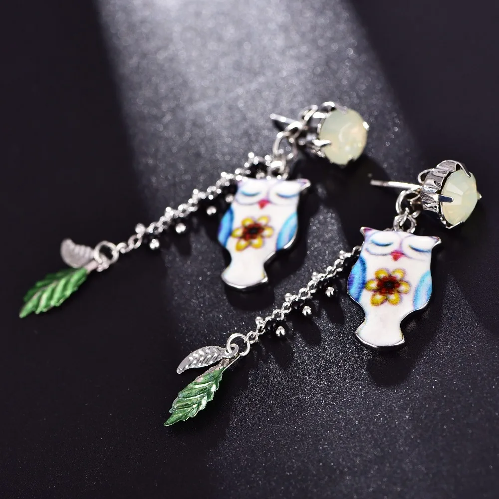 New Creative Bohemia Owl Leaf Stone Dangling Long Earrings for Women Chain Beads Pendant Drop | Украшения и аксессуары
