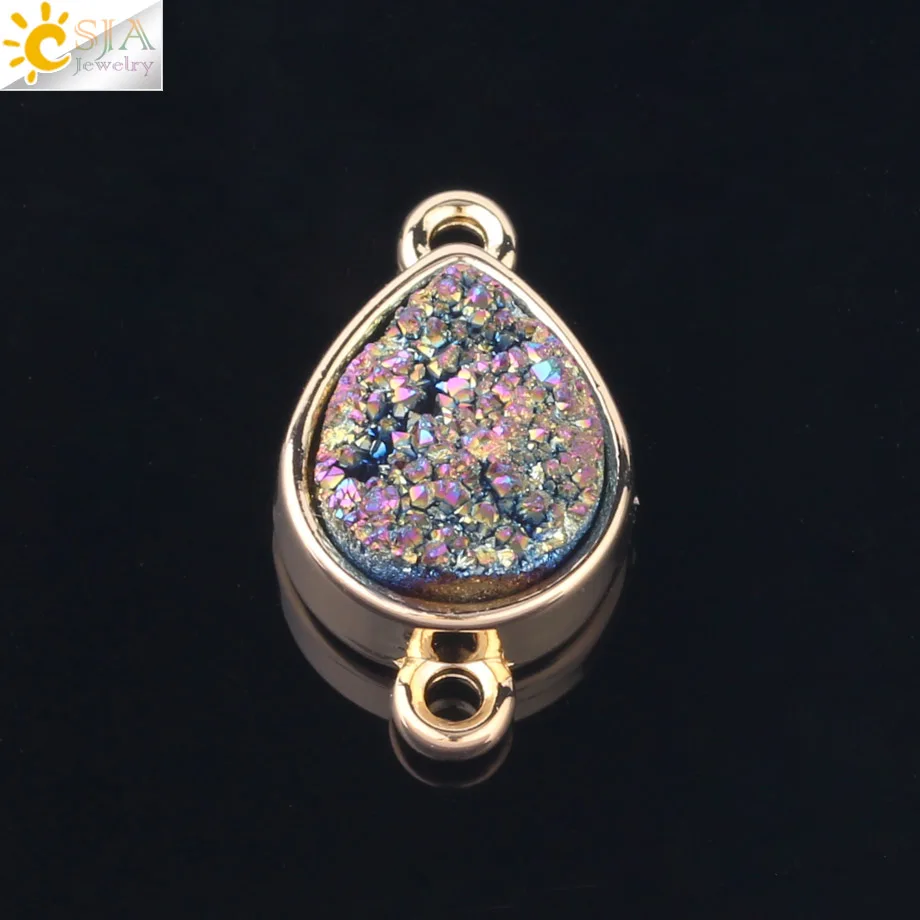 CSJA Золото Цвет амулеты белая голубая Друза Drusy бусины Капля воды в форме капли 2