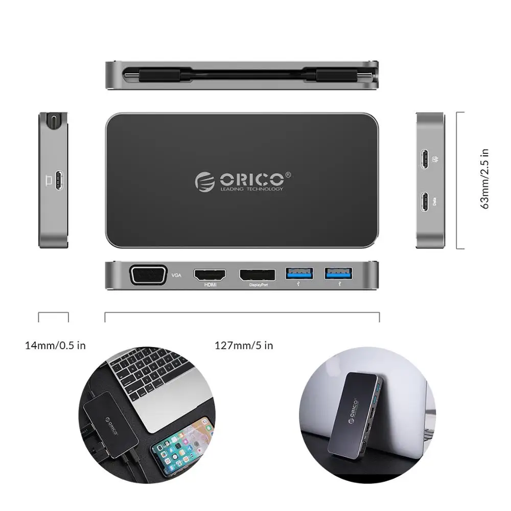 Orico все в одном USB C док станция для ноутбука к DP HDMI VGA 4 K с 3 0 typeC PD SAMSUNG разветвитель
